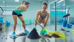 woman makes floor filthy in workout room