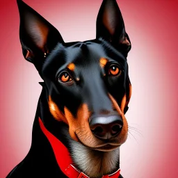 Perro Doberman color negro y rojo vino tinto arte retro de frente fondo blanco