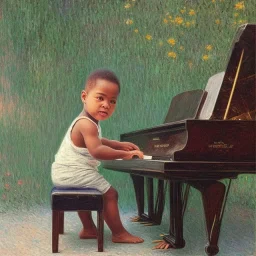 African American baby boy musician with piano modern art by monet