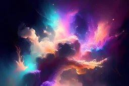 magical floating flames of paint with lots of pastel colours falling into the abyss of the Galaxy, vivid hue, fluorescent sparks, super detailed, photorealistic