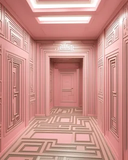 A light pink mystical maze with a lot of doors painted by Lucas van Leyden