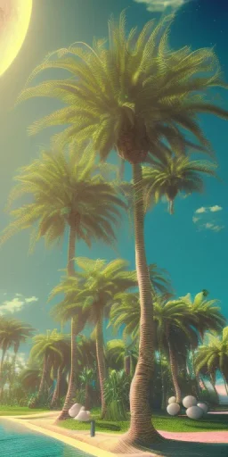 1980's aesthetic vaporwave palm trees with spheres