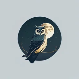 Owl + moon. Logo design minimalist. Soft colors. Dark