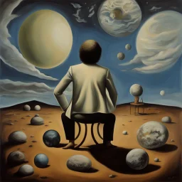 person alone in planet,cover art, surrealist painting called 'today I am thinking about time by dali and picasso and magritte and Breughel