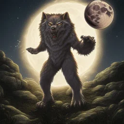 The werewolf, completing their transformation as the moon rises in the background. You can see the tattered remains of their clothes