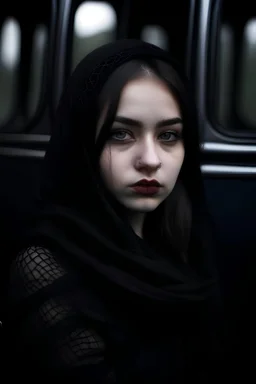 Girl ,Veiled black bus background