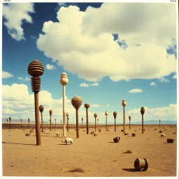 Strange spindle-shaped objects of various shapes, scattered over an arid wasteland, clouds, night, Max Ernst, Audubon, Amano, Walton Ford, Yves Tanguy, polaroid, 8k, 3d, 33mm photography, well defined