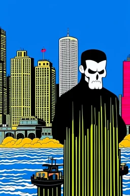 punisher sku;; city beach hideout in the style of Hiroshi Nagai