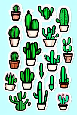 cute cartoon anime cactus sticker, anime style, white background color