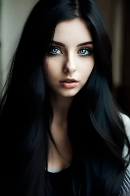 فتاة جميلة شعر أسود طويل عيون سوداء كبيرة