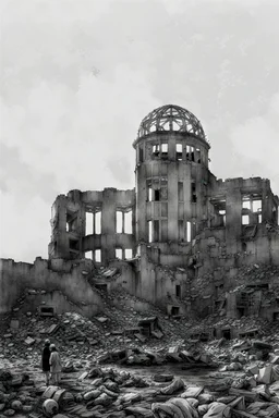 hiroshima dome, manga page, greyscale