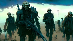 {{{Bio-engineered undead cyborg army marching}}} machine soldiers, hazmats, tactical wear, gas creepy landscape, techno gothic visual composition, science fiction painting, Denis Sarazhin, Alex Colville, Simon Stålenhag, Neil Blomkamp, Frank bowling, Christopher Shy, Alejandro Burdisio, RAW, gritty, high contrast, atmospheric horror art, gripping and suspenseful, vivid, neon overlay, narrative art, textured, dramatic, surreal horror, gestural, retro futuristic nightmarish art, apocalyptic art