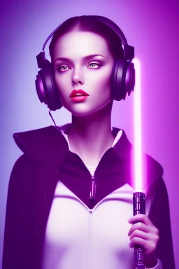 women, potret photography, headphone, light saber, purple