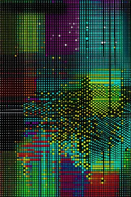 SQUARE GRID ABSTRACT LINES AND DOTS DANCING FULL COLOUR STYLE OF HIROKU OGAI