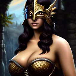 ultra detailed fullbody Portrait in oil on canvas of a beautiful busty woman with Skyrim Dragon priest mask and armor,extremely detailed digital painting, extremely detailed face,crystal clear Big eyes, mystical colors ,perfectly centered image, perfect composition,rim light, beautiful lighting, 8k, stunning scene,extremely sharp detail, finely tuned detail, ultra high definition raytracing, in the style of robert e howard and pablo oliveira and Ken Kelley and Ohrai Noriyoshi and Simon Bisley