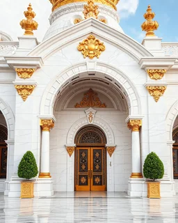 A building arch with white marble and golden touches