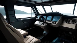 interior design of amored amphibious vehicle inpired by futuristic design with aesthetic look