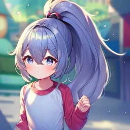 Clear focus, High resolution, cute, cartoon style, kid, hair between eyes, girl, ponytail