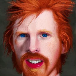 Portrait of Courtney Gains as a ruggedly handsome but joyful roguish pirate, charismatic, attractive male, masculine, perfect, precisely detailed, lightly freckled face, unblemished, flawless skin; meticulously detailed multi-hued ginger carrot colored cherry fire red hair; Malachai of the corn; fantasy, intricate, elegant, highly detailed, digital painting, artstation, concept art, matte, sharp focus, illustration, art by artgerm and greg rutkowski and alphonse mucha