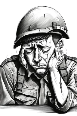 Drawing of a soldier crying