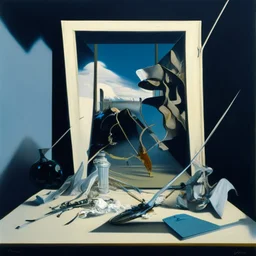 human body, universe-like mirror, complex surgical instruments mixed with human body-like dentist instruments,minimalism,Painting By Adrian Ghenie, Rene Magritte, Salvador Dali, Lucian Freud