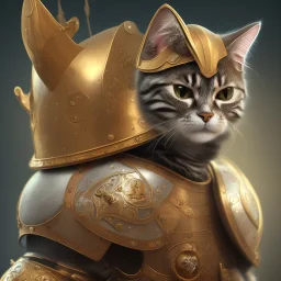 a cat wearing a medieval helmet, high detail, photo, kybernetic, 8k, ray-tracing