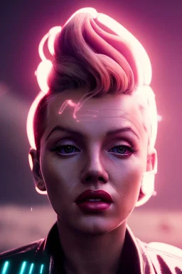 Ultra Realistic retro sci-fi scene, portrait, blonde woman, sweet young Marilyn Monroe face, perfect iris, tight latex coat, Strange planet background, Retro sci-fi style helmet, fog, rain, soft color, highly detailed, unreal engine 5, ray tracing, RTX, lumen lighting, ultra detail, volumetric lighting, 3d, finely drawn, high definition, high resolution.