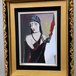 framed Portrait of Nina Dominic, also known as Tammy Gun, is a wise woman and member of the Celestial Order of Hathor in the 1920s nina is beautiful and powerful in Neo-Expressionism art movement style