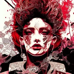 beautiful punk girl, hyper detailed, hyperdetailed, intricately detailed, illustration by <kilian eng> <Yoji Shinkawa>, darkred tones,