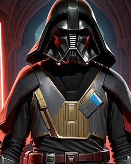 star wars bald male corellian jedi wearing gunmetal grey and black old republic armored flightsuit with gold and metallic red trim inside the jedi temple, centered head and shoulders portrait, hyperdetailed, dynamic lighting, hyperdetailed background, 8k resolution, volumetric lighting, light skin, fully symmetric details