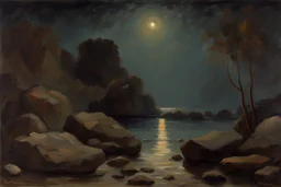 Night, rocks, mountains, rodolphe wytsman and friedrich eckenfelder impressionism paintings