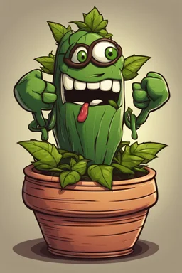 Cartoon rubberhose boss plant in a pot