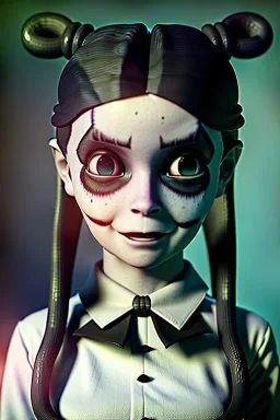 photo of a ultra realistic wednesday addams, dramatic light, pale sunrise, cinematic lighting, battered, low angle, trending on artstation, 4k, hyper realistic, focused, extreme details, unreal engine 5, cinematic, masterpiece, art by studio ghibli, intricate artwork by john william turner