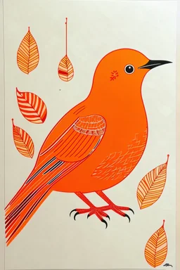 orange bird, old Risograph