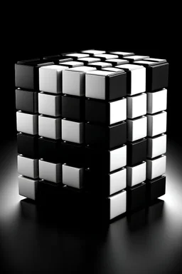 Design a virtual Rubik's Cube with a color scheme limited to black and white, mimicking the classic chessboard pattern. Create six faces, each representing alternating dark and light squares, similar to a chessboard. Strive for a visually appealing and coherent design, incorporating only black and white colors. Consider how the chessboard-inspired aesthetics can provide a unique challenge and visual interest to the solving experience.