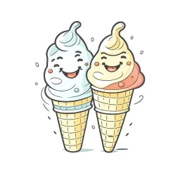 A pair of ice cream cones, cute, lighthearted, natural daylight, T-shirt design graphic, vector, contour, white background