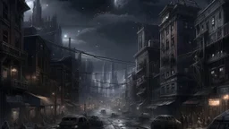 The city of steel gray sky, filled with stars in the sky. Dark colors, high detail, bright colors, saturated, digital art, concept art, beautiful, atmospheric, trending on artstation, moody lighting, dust, cinematic, perfect composition, detailed