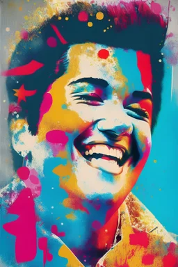 Elvis in colourful art, smiling. abstract