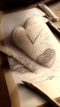 Drawing of love letters, realistic, proffesional, art, detailed