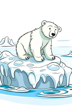 A cute polar bear cub playing on an iceberg, surrounded by the icy of the Arctic coloring pages for kids, white background, full body, only use outline, no shadows, clear and well outlined