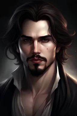Young handsome vampire with goatee and brown hair fantasy art