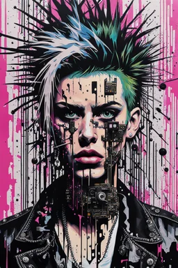 Ultra detailed medium portrait painting of anxiety torn up punk poster, broken circuitry background, matrix effects, punk visual art, punk art aesthetic, graffiti art, pop surrealism, collage art, cluttered paint glitches