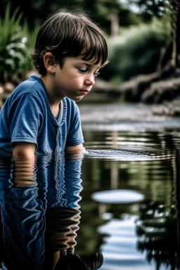 Boy looking at reflection in water