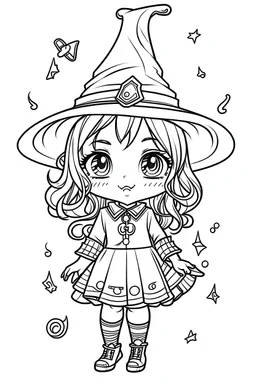 Online art for cute Halloween coloring pages with a witch, white background, sketch style, full body, only use outline, clean line art, no shadows, and clear and well outlined.