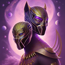 sango fantasy, fantasy magic, intricate, sharp focus, illustration, highly detailed, digital painting, concept art, matte, artgerm and paul lewin and kehinde wiley, masterpiece Asian black panther Papu New Guina pyramid purple space lady space blood moon galaxy