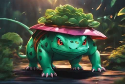 Huge Bulbasaur in 8k Hayao Miyazaki draw style, studio ghibil them, neon effect, close picture, highly detailed, high details, detailed portrait, masterpiece,ultra detailed, ultra quality