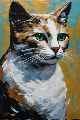 a painting of a cat on a black background, style of ian hubert, made out of shiny white metal, kenny mcbride neo-impressionism expressionist style oil painting, smooth post-impressionist impasto acrylic painting,