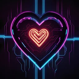 "A neon-lit heart pulsing with cybernetic energy, - the perfect logo for a cyberpunk video game."