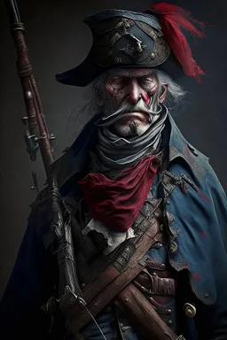 70 years old victorian bloodborne soldier with a musket bandana