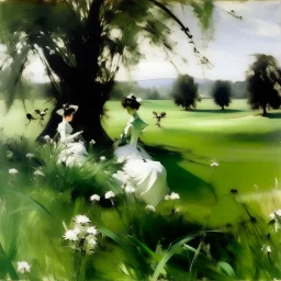 A green meadow with ant fairies painted by John Singer Sargent